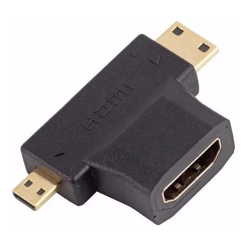 Adaptador Mini HDMI + Micro HDMI para HDMI Macho para Fêmea